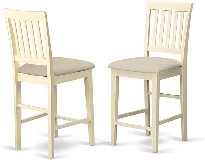 East West Furniture YAVN3-WHI-C 3 Piece Kitchen Counter Height Dining Table Set Contains a Rectangle Pub Table and 2 Linen Fabric Upholstered Chairs, 30x48 Inch, Buttermilk & Cherry