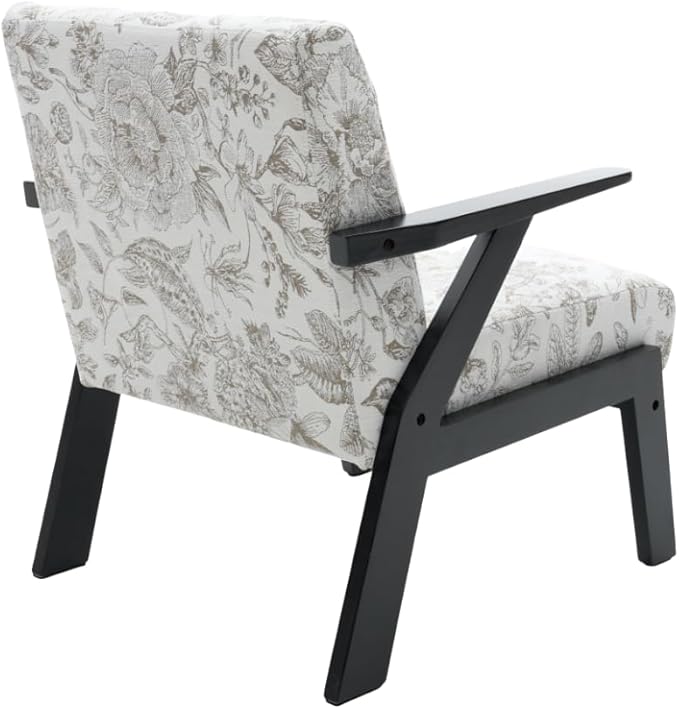 GDFStudio Aogex Accent Chair, Upholstered Club Chair, Printed Design Armchair, Wooden Frame Single Sofa, Back Support Seating, Comfort Reading Lounge, Reading Single Sofa for Living Room, Beige+Gray