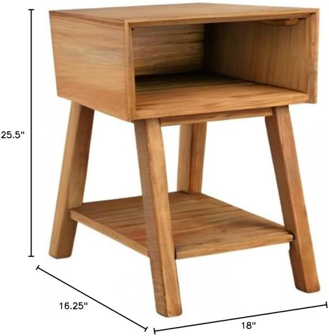 Plank+Beam Wooden Side Table with Cubby Storage Shelf, Mid Century Modern End Tables for Living Room, Small Solid Wood Nightstand, Bedside Tables, Bedroom Furniture, Pecan