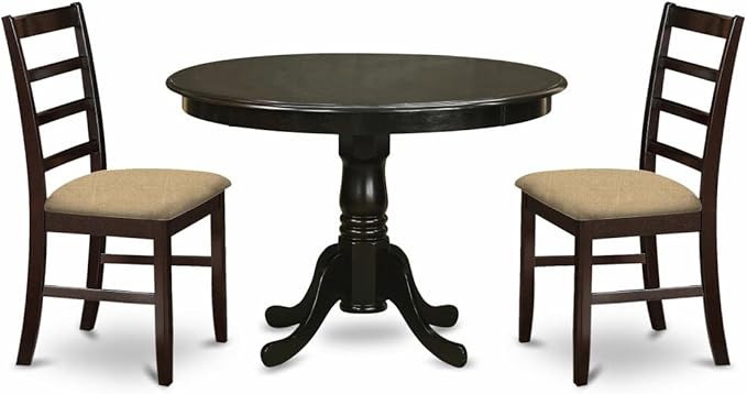 East West Furniture HLAN3-CAP-C 3 Piece Dining Table Set for Small Spaces Contains a Round Dining Room Table with Pedestal and 2 Linen Fabric Upholstered Chairs, 42x42 Inch, Cappuccino