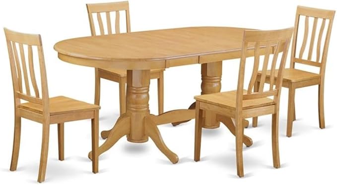 East West Furniture VAAN5-OAK-W 5 Piece Dining Set Includes an Oval Dining Table with Butterfly Leaf and 4 Kitchen Chairs, 40x76 Inch, Oak