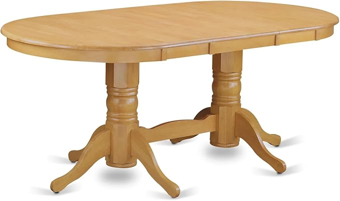 East West Furniture VAAB5-OAK-55 5 Piece Dining Table Set Includes an Oval Dining Room Table with Butterfly Leaf and 4 Oasis Blue Faux Leather Parsons Chairs, 40x76 Inch, Oak