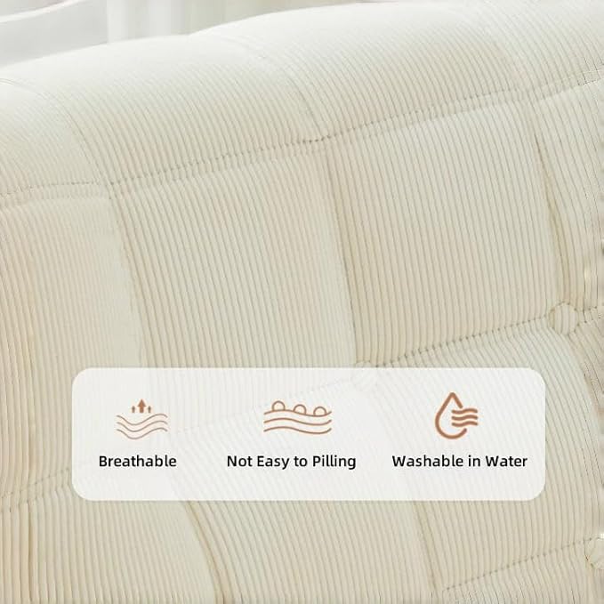 Bean Bag Chair - Memory Foam Bean Bag Chair for Adults, Comfy High-Resilience Single Sofa, Small Space Floor Chair, Chaise Lounge for Living Room, Bedroom (Beige, Square + Ottoman)