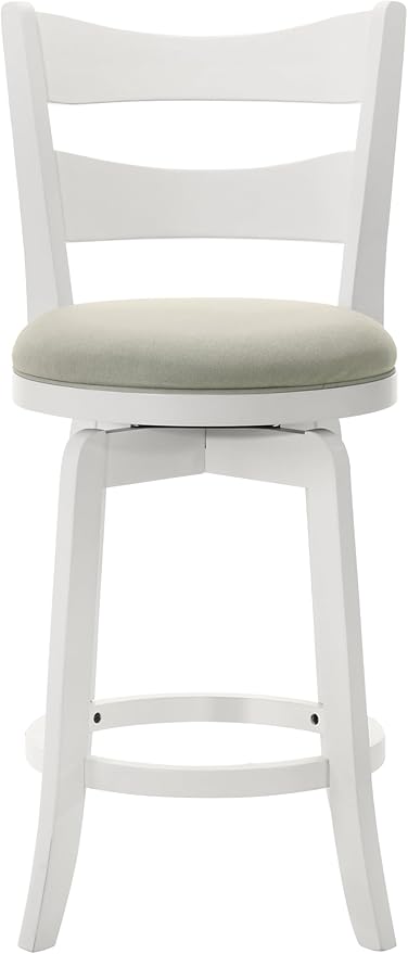 Armen Living Blair 26 in. Matte White Counter Height Rubberwood Swivel Barstool with Fog Fabric Seat