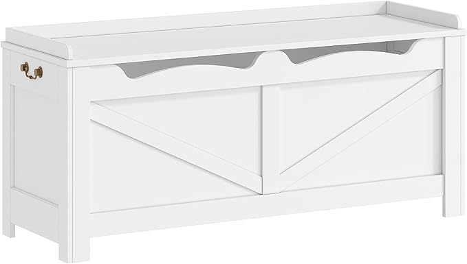 47.2" Storage Chest, Extra Large Storage Trunk with 2 Safety Hinges, Wooden Box Bench, Lift-Top Organizer Chest, Shoe Bench for Entryway, Bedroom, Living Room, White SB14503X