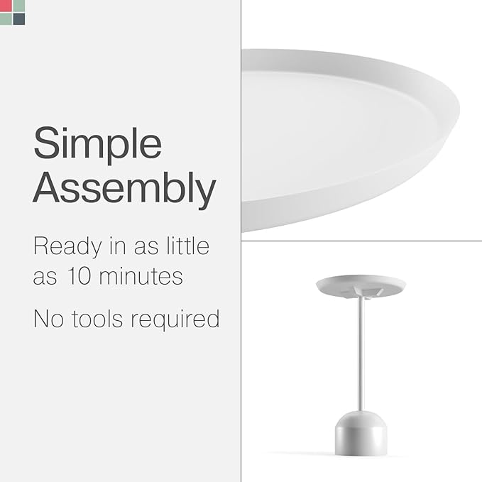 Round Metal Drink Table, Pedestal Drink Desk, Modern Home, Bedroom, and Living Room Furniture, Versatile Small Metal Side Table with Dome Base and Beveled Top (White Pedestal Stand)