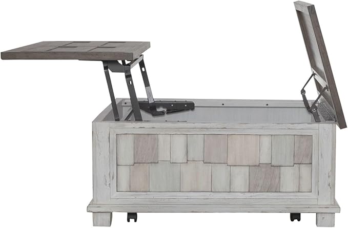 Liberty Furniture River Place Living Room Lift Top Storage Cocktail Table - Riverstone White & Tobacco