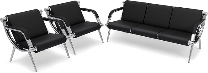wonline 5 Seat Waiting Room Chair with Armrest PU Leather Office Furniture, Office Guest Seating Lobby Conference Reception Chairs for Airport Clinic Hospital Bank Salon Barber(Black)