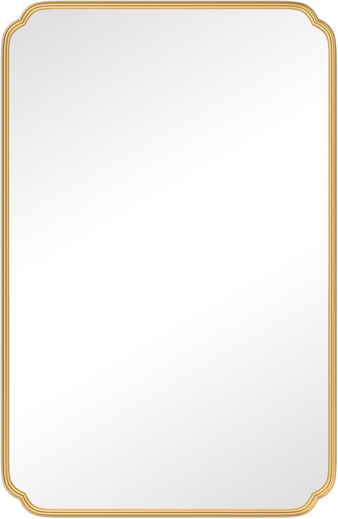 55X36 Inch Gold Metal Framed Bathroom Mirror for Wall, Large Rounded Rectangle Bathroom Vanity Mirror Farmhouse, Anti-Rust, Tempered Glass, Hangs Horizontally or Vertically