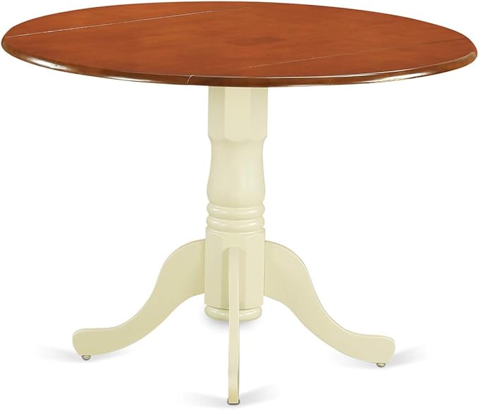 East West Furniture DLWE3-BMK-W 3 Piece Dining Set Contains a Round Dining Room Table with Dropleaf and 2 Wood Seat Chairs, 42x42 Inch, Buttermilk & Cherry