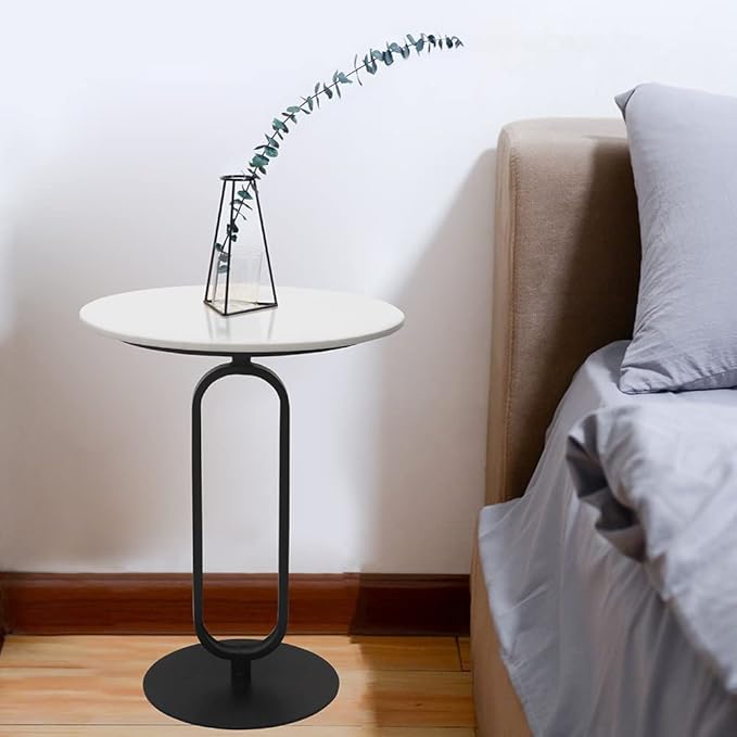 Side Table with Marble Top Metal Pub Bar Round Table Modern Sofa Side End Table Coffee Tray Side Desk for Couch Living Room Bedroom