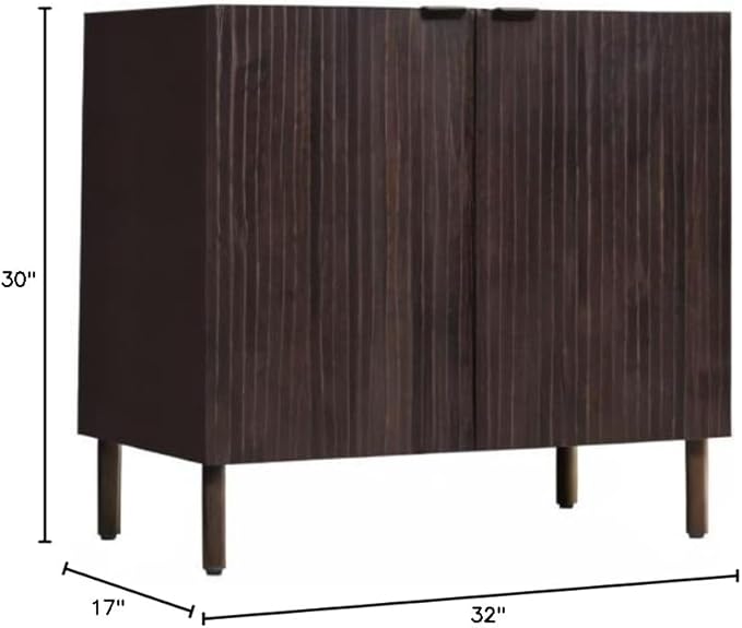 Sango Merk 2-Door Cabinet, Modern Walnut Storage Cabinet with Vertical Groove Doors, Adjustable Shelf, Cylindrical Wood Legs, Discreet Metal Finger Pulls, Stylish Furniture for Living or Dining Room
