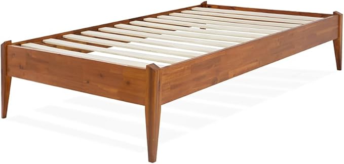 Bme Dinkee Twin Bed Frames without Headboard, Acacia Wood 15 Inch Platform Bed, Slat Support, Japanese Joinery Bed, No Box Spring Needed, Easy Assembly, Minimalist Modern and Bohemian Style, Caramel