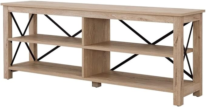 Henn&Hart Rectangular TV Stand for TV's up to 70" in White Oak, Electric Fireplace TV Stands for the Living Room