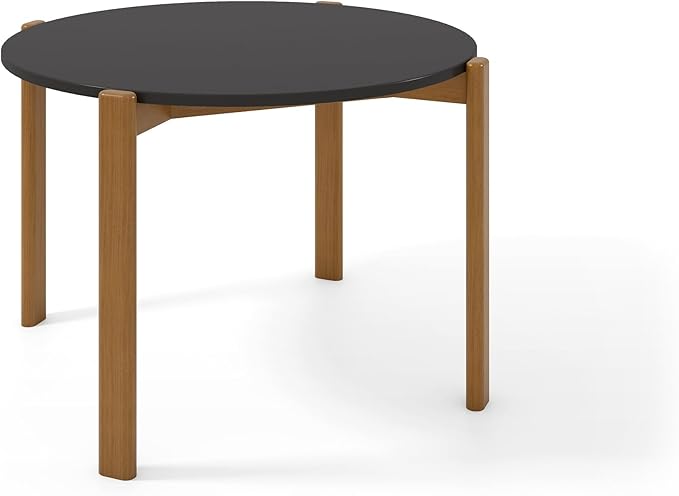 Manhattan Comfort Gales 46-Inch Mid Century Modern Round Dining Table for 2-4 Person, Minimalist Home Furniture with Solid Eucalyptus Wood Legs, Matte Black