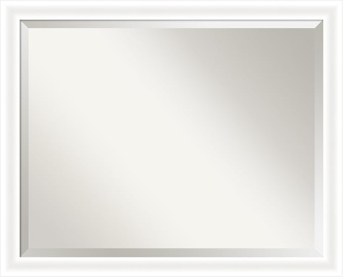 Amanti Art White Bathroom Mirror for Over Sink, 25x31 Oliver White Narrow Rectangle Vanity Mirror, Large Modern Wood Frame, Hangs Horizonally and Vertically, Bathroom Wall Decor, Beveled Edge