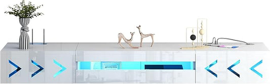 Floating TV Stand, 71" Floating Entertainment Center Wall Mounted,Floating Wall Mounted TV Shelf with Led Lights and Power Outlet,Modern High Gloss tv Cabinet Media Console with Storage