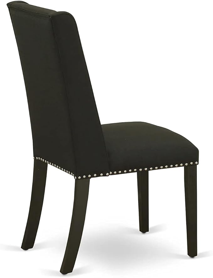 East West Furniture X627FL624-6 6 Piece Dining Room Set Contains a Rectangle Dining Table with X-Legs and 4 Black Linen Fabric Parson Chairs with a Bench, 40x72 Inch, Multi-Color