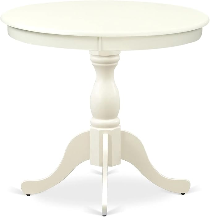 East West Furniture AMDR3-LWH-07 3 Piece Dining Table Set for Small Spaces Contains a Round Kitchen Table with Pedestal and 2 Gray Linen Fabric Upholstered Chairs, 36x36 Inch, Linen White