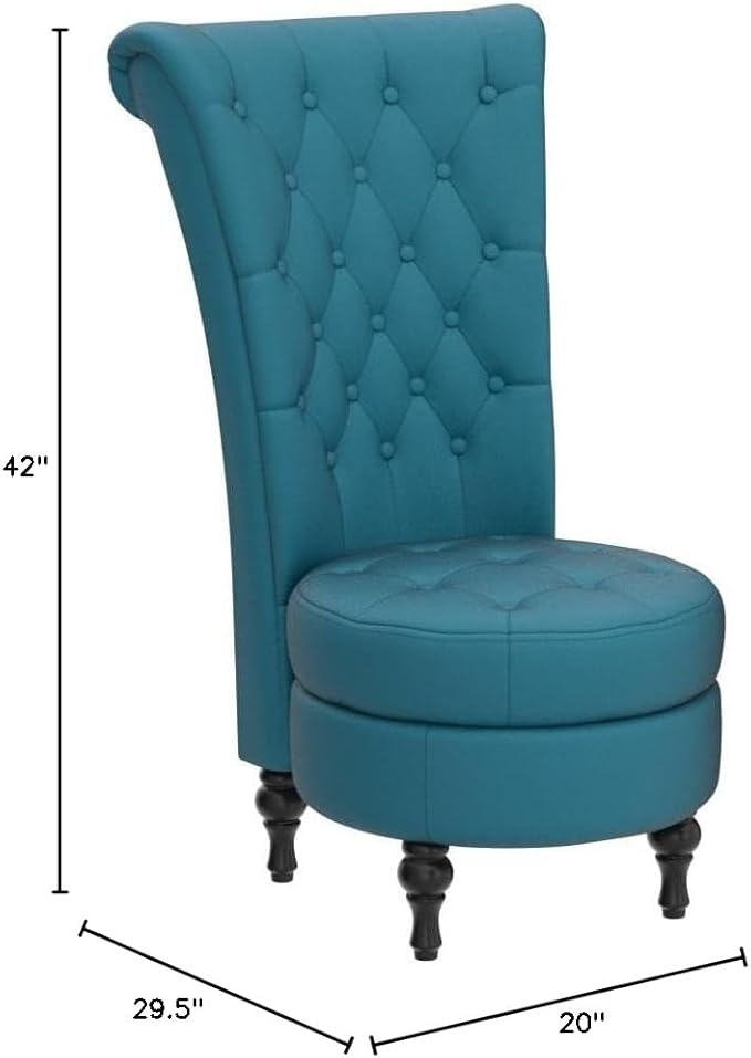 Container Furniture Royal High-Back Velvet Accent Chair for Vanity with Storage and Luxurious Upholstery, Retro Design and Versatile Usage for Livingroom, Bedroom, Lounge and Office, Greenish Blue