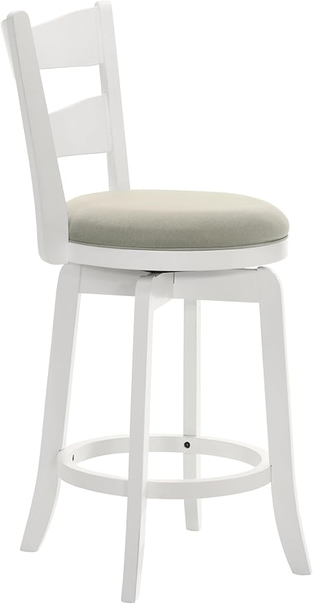 Armen Living Blair 30 in. Matte White Bar Height Rubberwood Swivel Barstool with Fog Fabric Seat - Set of 2