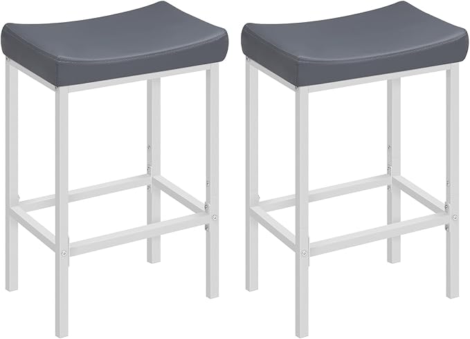 HOOBRO Bar Stools, Set of 2 Counter Height Saddle Chairs, 24.8 Inches, 2.4" Thick Upholstery, White and Gray WG10BY01
