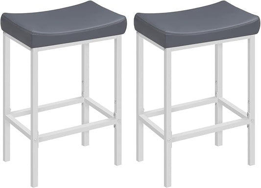 HOOBRO Bar Stools, Set of 2 Counter Height Saddle Chairs, 24.8 Inches, 2.4" Thick Upholstery, White and Gray WG10BY01