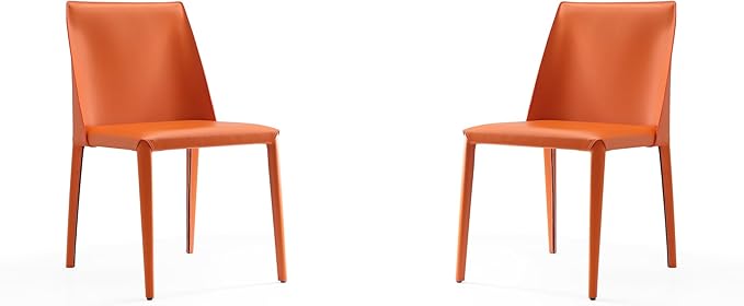 Manhattan Comfort Paris Modern Saddle Leather Dining Chairs, Metal Frame, Comfortable Padded Seat, Fully Assembled Kitchen Accent Furniture, Set of 2, Set of 2, Coral