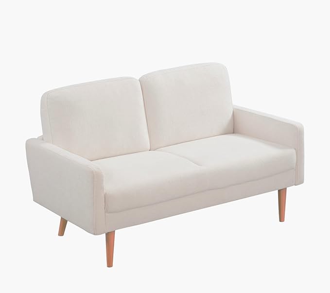 Kent Velvet Loveseat Sofa, European Style with Sleek Design, Modern & Vintage Flair, Upholstered 2 Seater Couch, Chic Living Room Furniture Seating for Home, Apartment or Office, Ivory