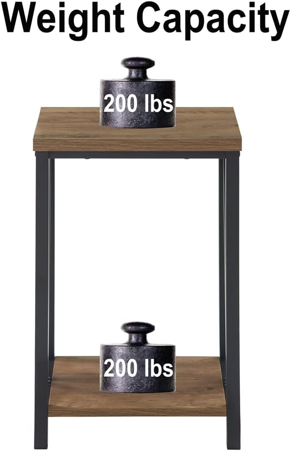 FOLUBAN Side Table with Storage Shelf, Rustic End Table for Living Room, Wood and Metal Nightstand for Bedroom, Oak