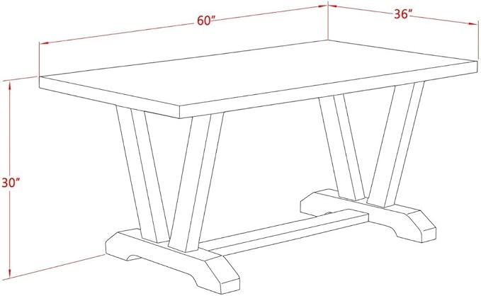 East West Furniture VT026 V-Style Dining Room Table - a Rectangle Kitchen Table Top with Stylish Legs, 36x60 Inch, Multi-Color