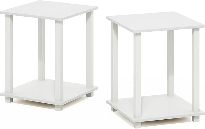 Furinno Simplistic End Table, Set of Two, White/White