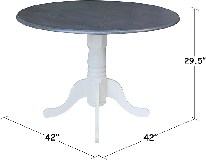 International Concepts Inch Dual 42 Drop Leaf Dining Table, White/Heather Gray