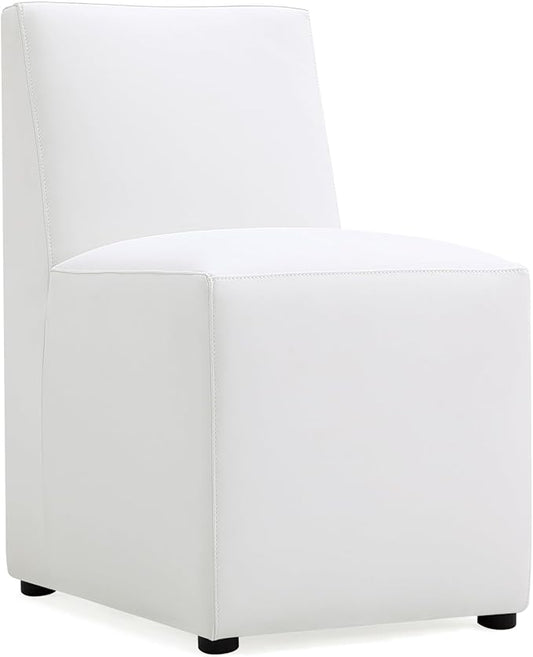 Manhattan Comfort Anna Square Modern Dining Chair with Head to Toe Faux Leather Upholstery and Plastic Foot Padding, Luxury Accent Furniture, Set of 1, Cream