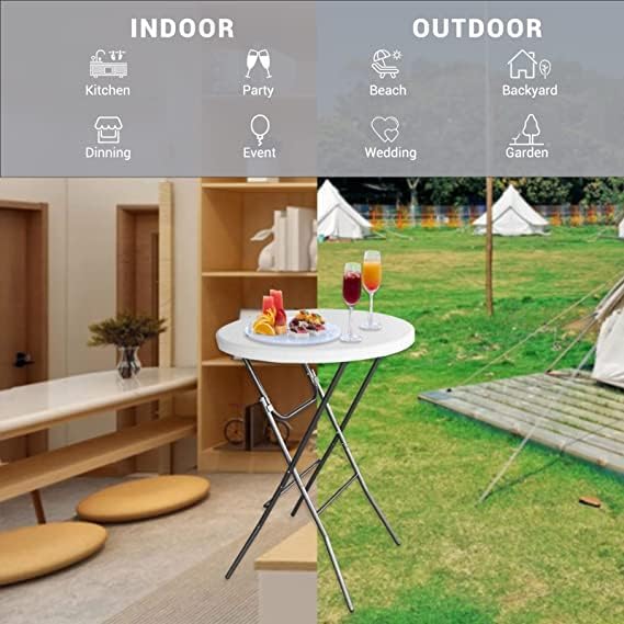 2.63'Bar Height Cocktail Table, All Bistro Folding Bar Height Table for Parties,Coffee Card, Dining,Wedding,Indoor/Outdoor, Locking Legs,White