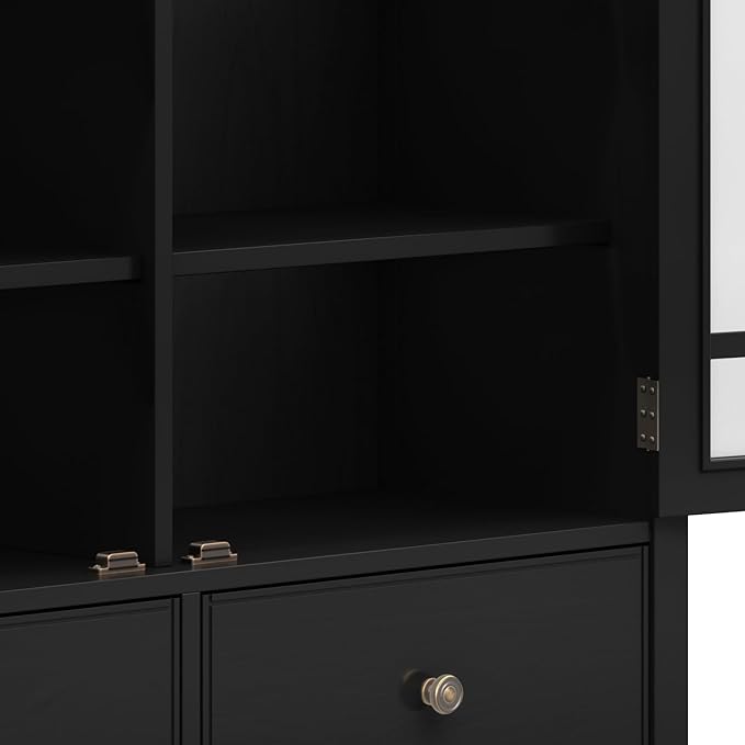 SIMPLIHOME Connaught SOLID WOOD 46 inch Wide Traditional Tall Storage Cabinet in Black for the Living Room, Entryway and Family Room