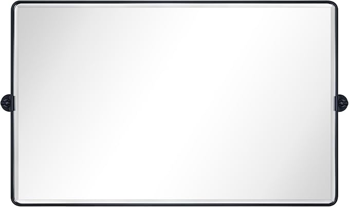 TEHOME 48x30'' Matt Black Horizontal Pivot Bathroom Vanity Mirror Large 30x48'' Black Metal Framed Rectangle Tilting Beveled Vanity Mirrors for Wall