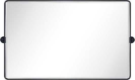 TEHOME 48x30'' Matt Black Horizontal Pivot Bathroom Vanity Mirror Large 30x48'' Black Metal Framed Rectangle Tilting Beveled Vanity Mirrors for Wall