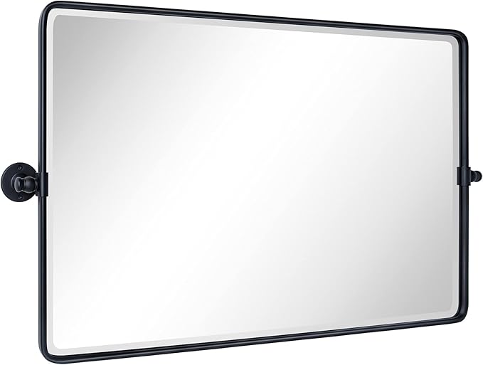 TEHOME Horizontal Pivot Mirror Black Tilt Mirror for Bathroom Beveled Metal Framed Pivoting Rectangle Bathroom Mirror, 35x23''