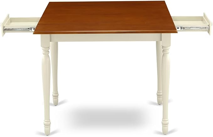 East West Furniture MZDO3-WHI-W 3 Piece Dining Set Contains a Rectangle Dining Room Table with Dropleaf and 2 Wood Seat Chairs, 36x54 Inch, Buttermilk & Cherry