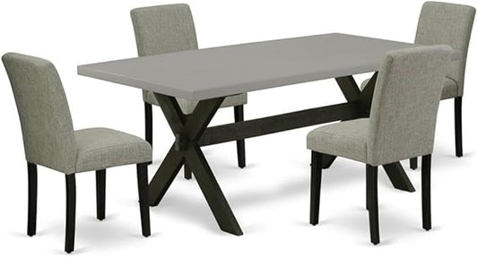 East West Furniture X697AB106-5 5 Piece Kitchen Table & Chairs Set Includes a Rectangle Dining Table with X-Legs and 4 Shitake Linen Fabric Parson Dining Chairs, 40x72 Inch, Multi-Color