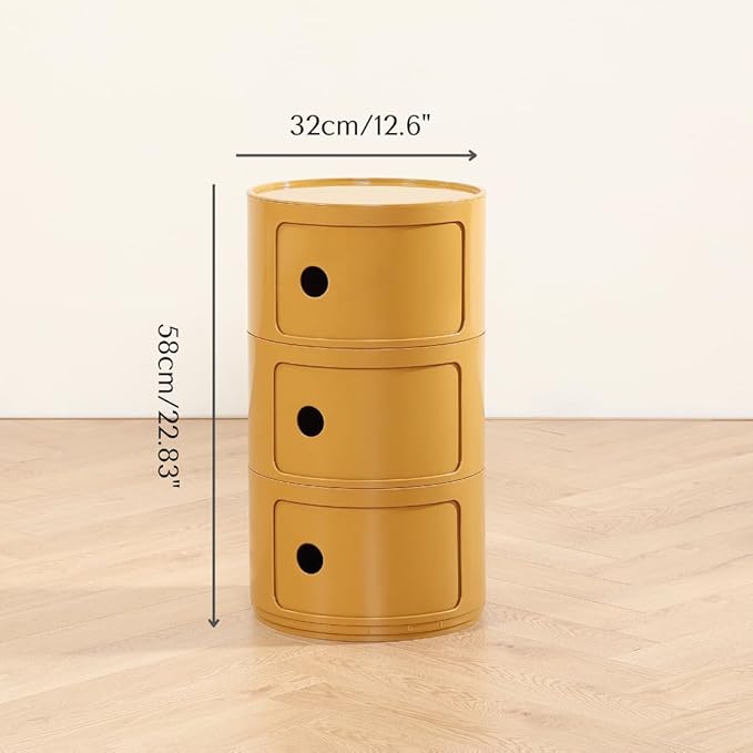 COZYMATIC 3 Tier Round Nightstand with Storage, Modern Style Side Table, Small Cupboard Cabinet with 3 Drawers for Living Room, Bedroom, Bathroom, Narrow Space, Yellow, Pink (Yellow)