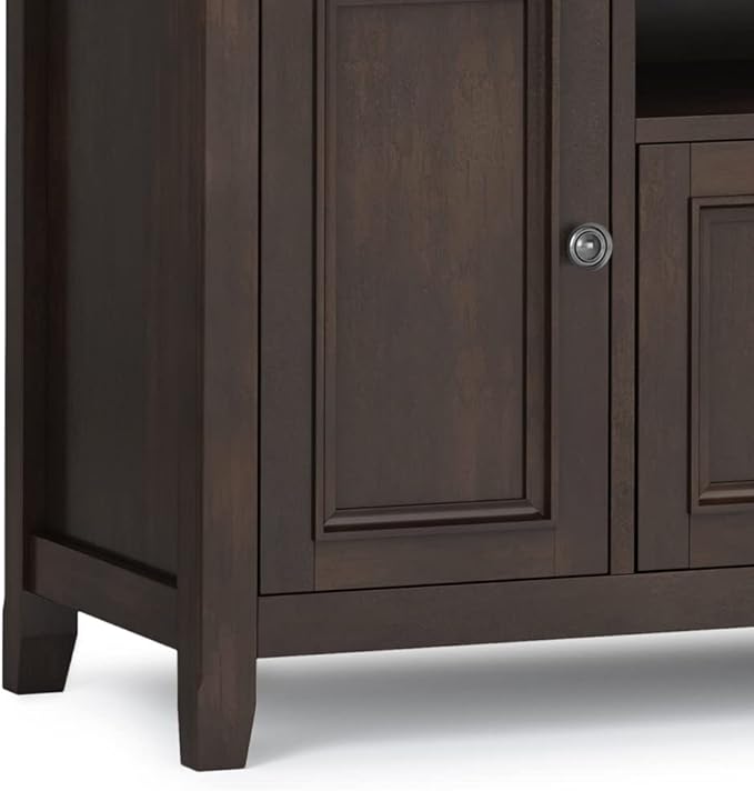 SIMPLIHOME Amherst 72-inch Wide Solid Wood TV Stand in Brunette Brown, Transitional-Style Media Console for Living Room with Cable Management and Adjustable Shelves, Fits 80" TVs
