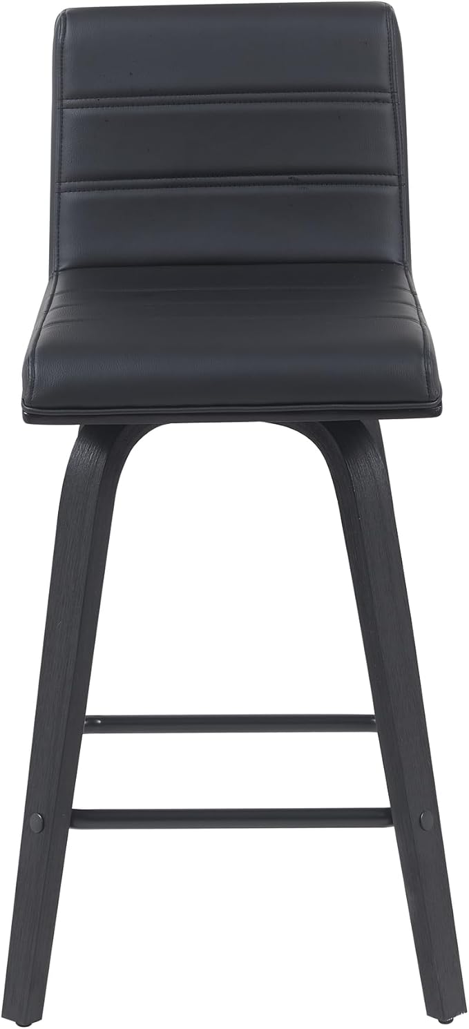 Vienna Modern Counter Height Swivel Bar Stool with Black Faux Leather Seat and Black Brushed Wood Frame Set of 4