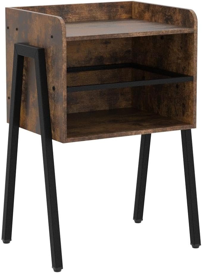 VECELO Nightstand Set of 2,Industrial Side End Table/Stackable Accent Furniture with 2-Tier Open Storage Compartments for Bedroom, Living Room and Small Spaces