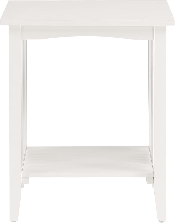 OSP Home Furnishings Sierra Side Table with Lower Storage Shelf and Mission Style Side Panels, White
