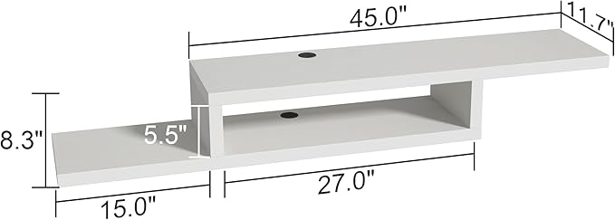 ChooChoo Wall Mounted TV Stand, Media Console Stand, 60” TV Storage Shelf, Floating TV Stand Entertainment Shelf for Living Room, Bedroom, White