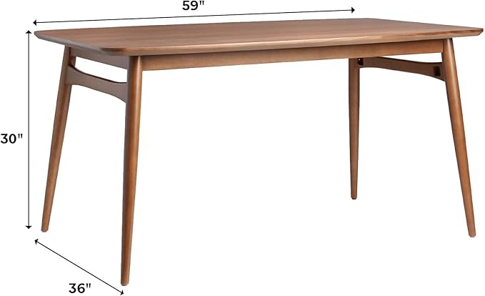 Walker Edison Mid-Century Modern Solid Wood Tapered-Leg Dining Table, 59 Inch, Walnut
