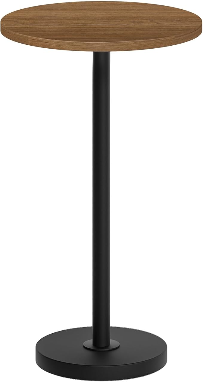 Round Side End Table for Small Spaces, Pedestal Style Martini Drink Side Table in Living Room, Bedroom, Dormitory, Walnut and Black ET30BH