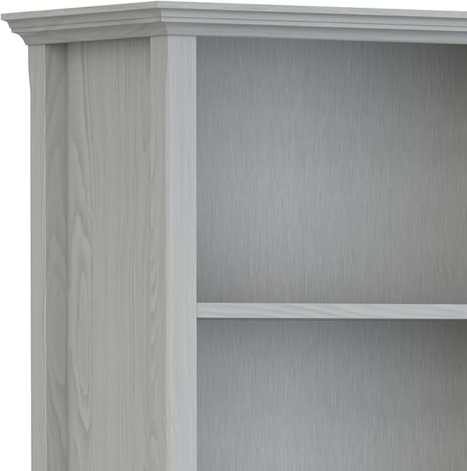 SIMPLIHOME Amherst Bookcase - 70 inch Tall 5-Shelf Solid Wood Bookshelf in Fog Grey, Transitional Storage for Living Room, Study Room or Office with Adjustable Shelves and Tapered Legs